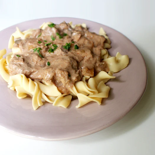 Slow Cooked Beef Stroganoff made with no canned soups!