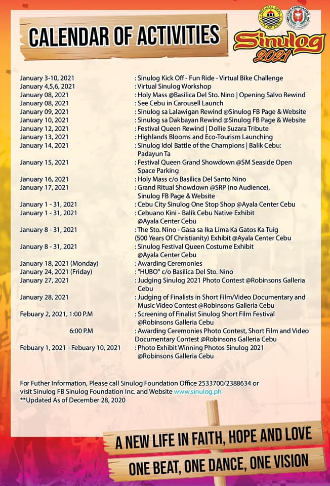 People, Places, Events Cebu Street Journal SINULOG 2021 Schedule