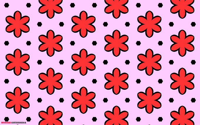 Roze wallpaper met rode bloemen