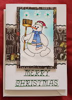 Snowman with broom 5" x 7" white card using peel off stickers Snowman with broom 5" x 7" white card using peel off stickers