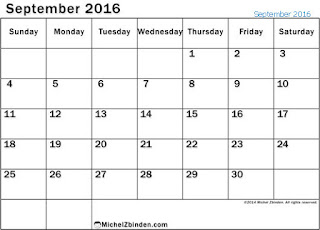 Free Printable Calendar September 2016