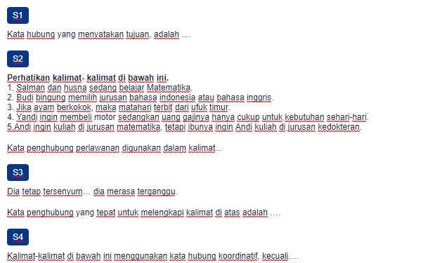 Contoh Soal Kata Penghubung Intrakalimat