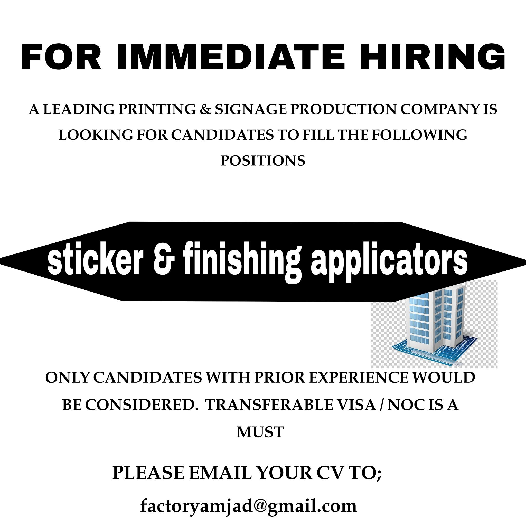 Sticker and finishing applicator Qatar qatar jobs advertisement