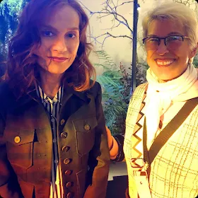 Isabelle Huppert and Guillaumette Duplaix (RUNWAY MAGAZINE Editor) at Delvaux Fall-Winter 2020-2021 Paris Fashion Week