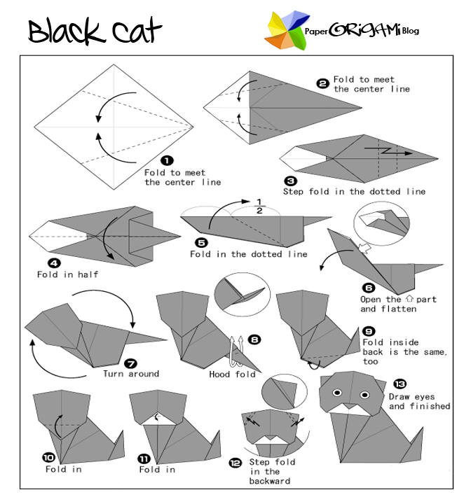 Animals Origami: Black Cat | Paper Origami Guide