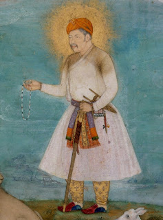 The photo of Badshah Akbar,Govardhan.Akbar with lion and calf ca.1630, Metmuseum