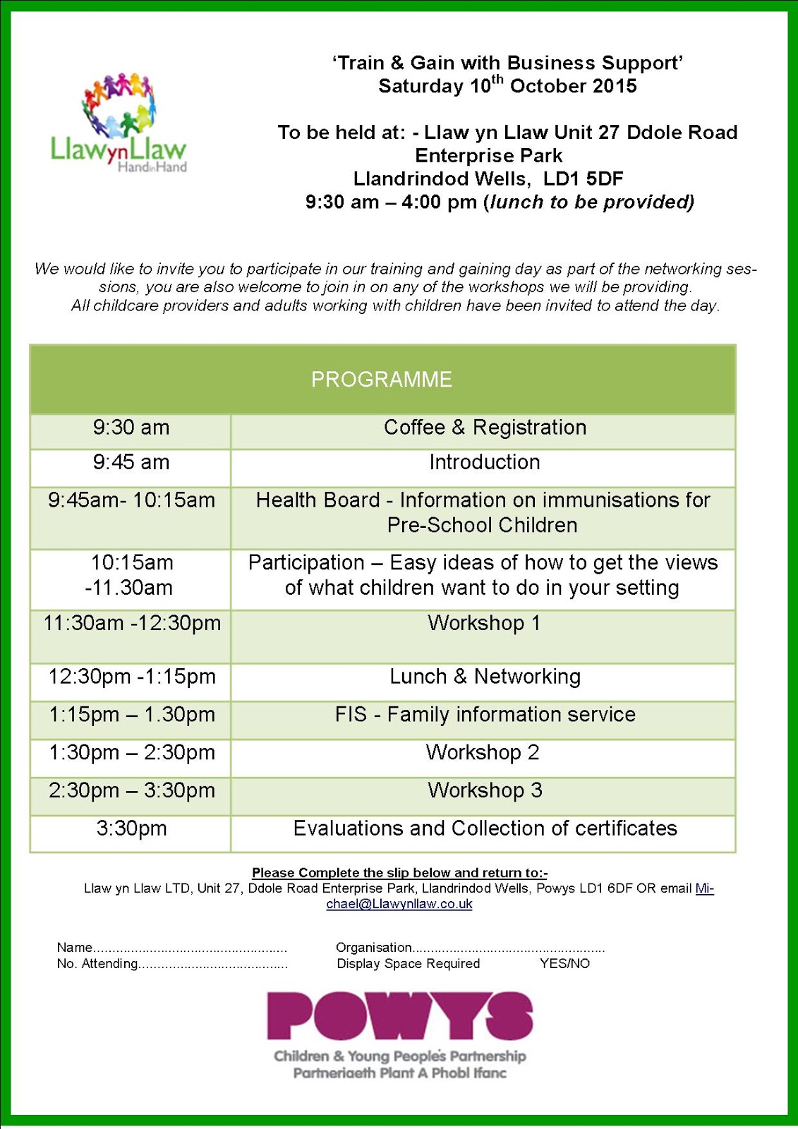 PAVO Children & Families Network: Llaw yn Llaw - Train & Gain with