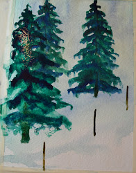 pine tree painting winter watercolor painted steps fine blues darker shading enhance once been