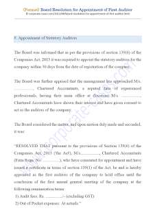 board resolution for appointment of first auditor under companies act 2013