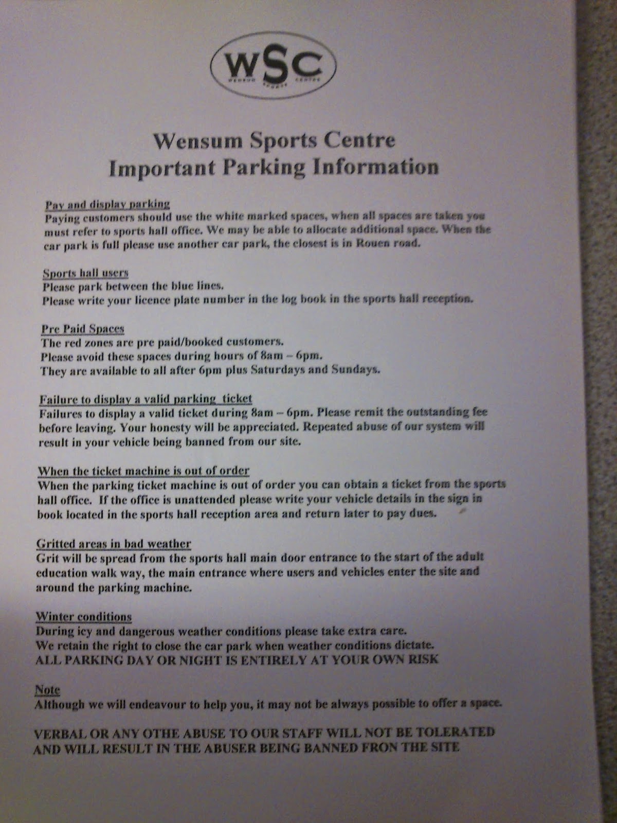 WENSUM SPORTS CENTRE PARKING