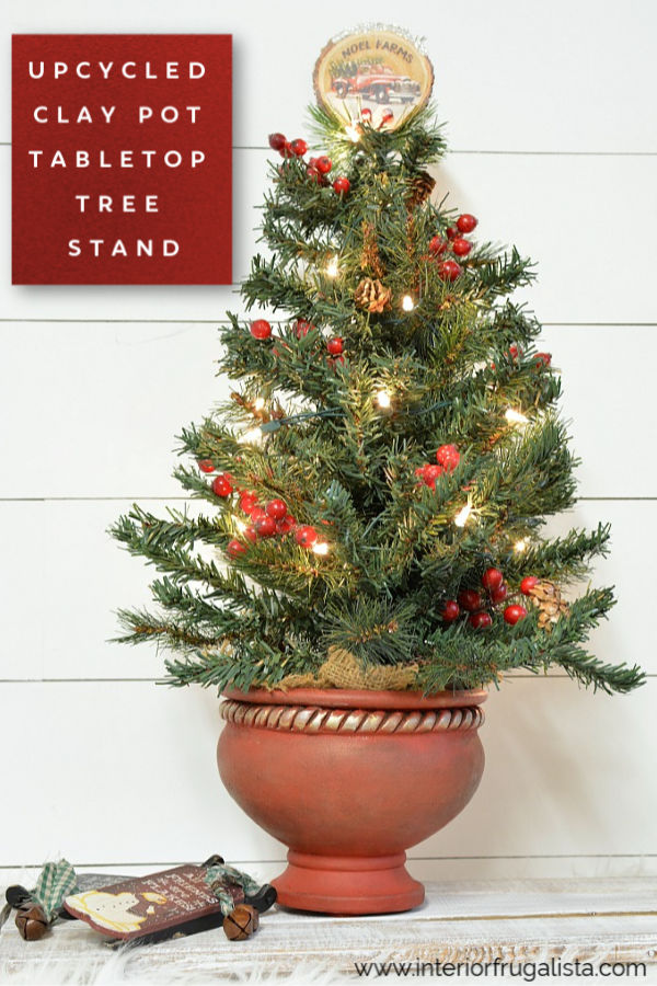 Upcycled Clay Pot Tabletop Christmas Tree Stand Interior Frugalista
