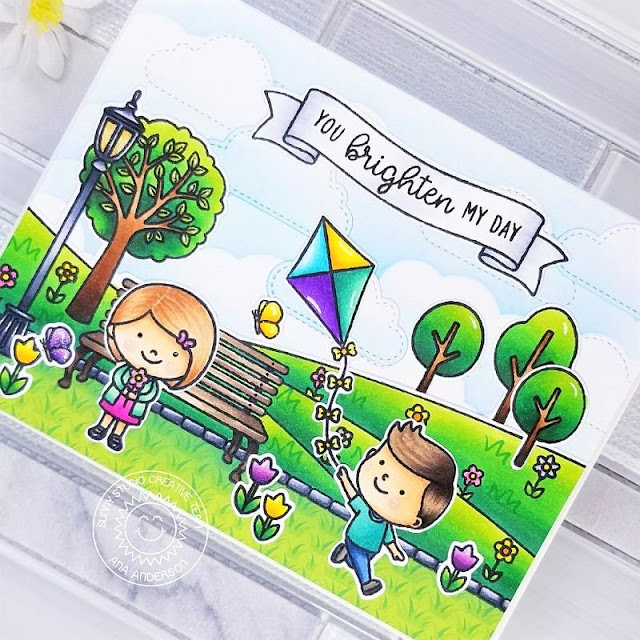 Sunny Studio Stamps: Spring Scenes Spring Showers Fluffy Clouds Banner Basics Spring Themed Card by Ana Anderson Sunny Studio Stamps: Spring Scenes Spring Showers Fluffy Clouds Banner Basics Spring Themed Card by Ana Anderson