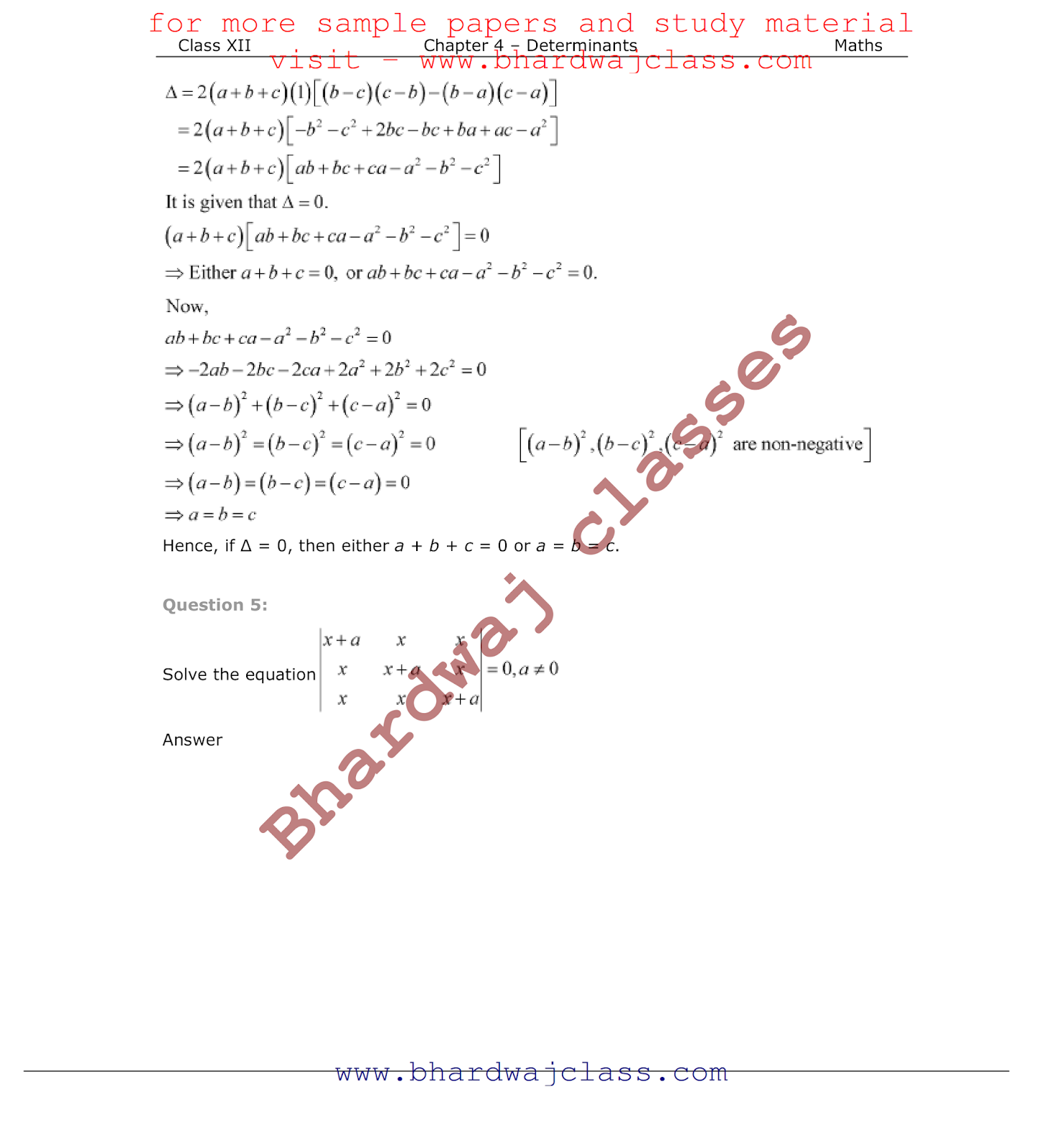 Class 12 Maths NCERT Solution Chapter 4