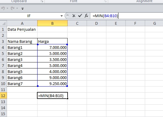 cara mencari nilai terendah di excel