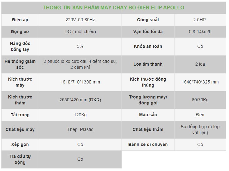 Máy Chạy Bộ Điện Đơn Năng Elip Apollo