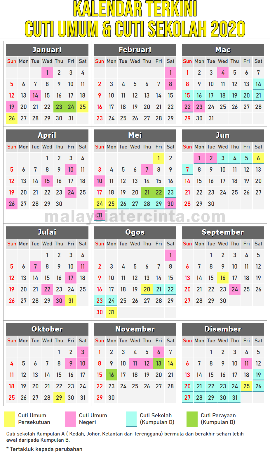 Kalendar 2020 Senarai Cuti Umum Dan Takwim Cuti Sekolah Malaysia Gambaran