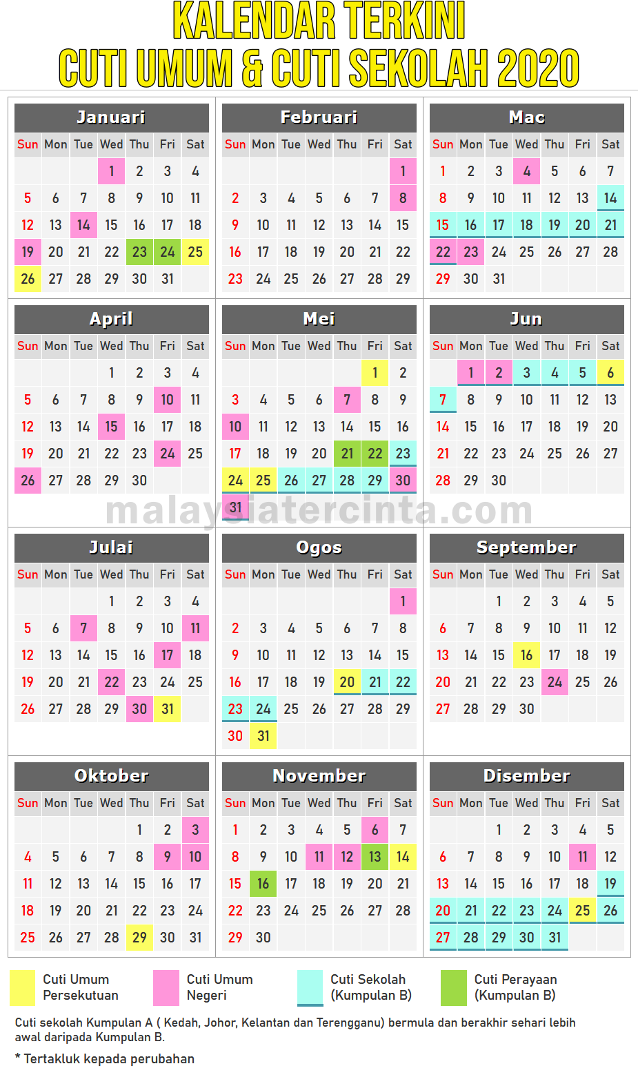 kalendar cuti umum dan cuti sekolah 2020