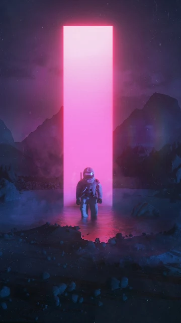 a amazing wallpaper art of a astronaut with a nice pink light neon in background. Really cool phone wallpaper in 1080p
