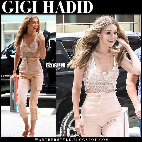 Gigi Hadid Wearing Lace Crop Top at Fashion Week Spring 2017