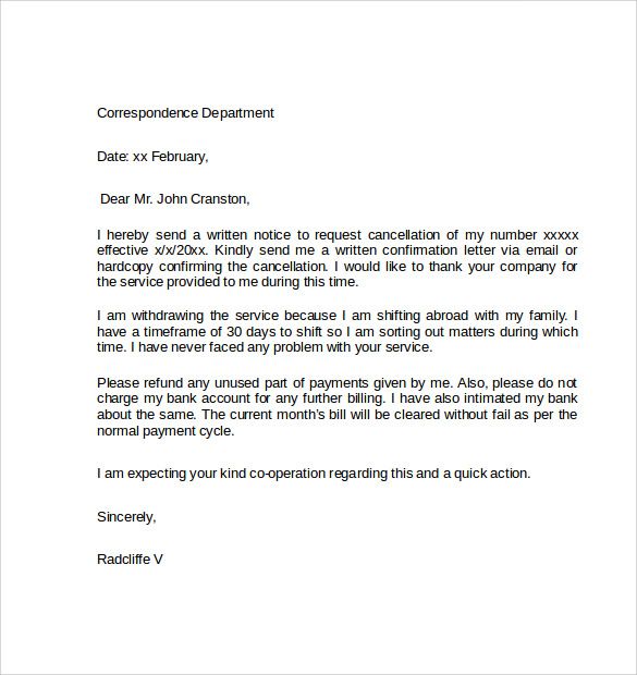 Formal Cancellation Letter | Letter Template
