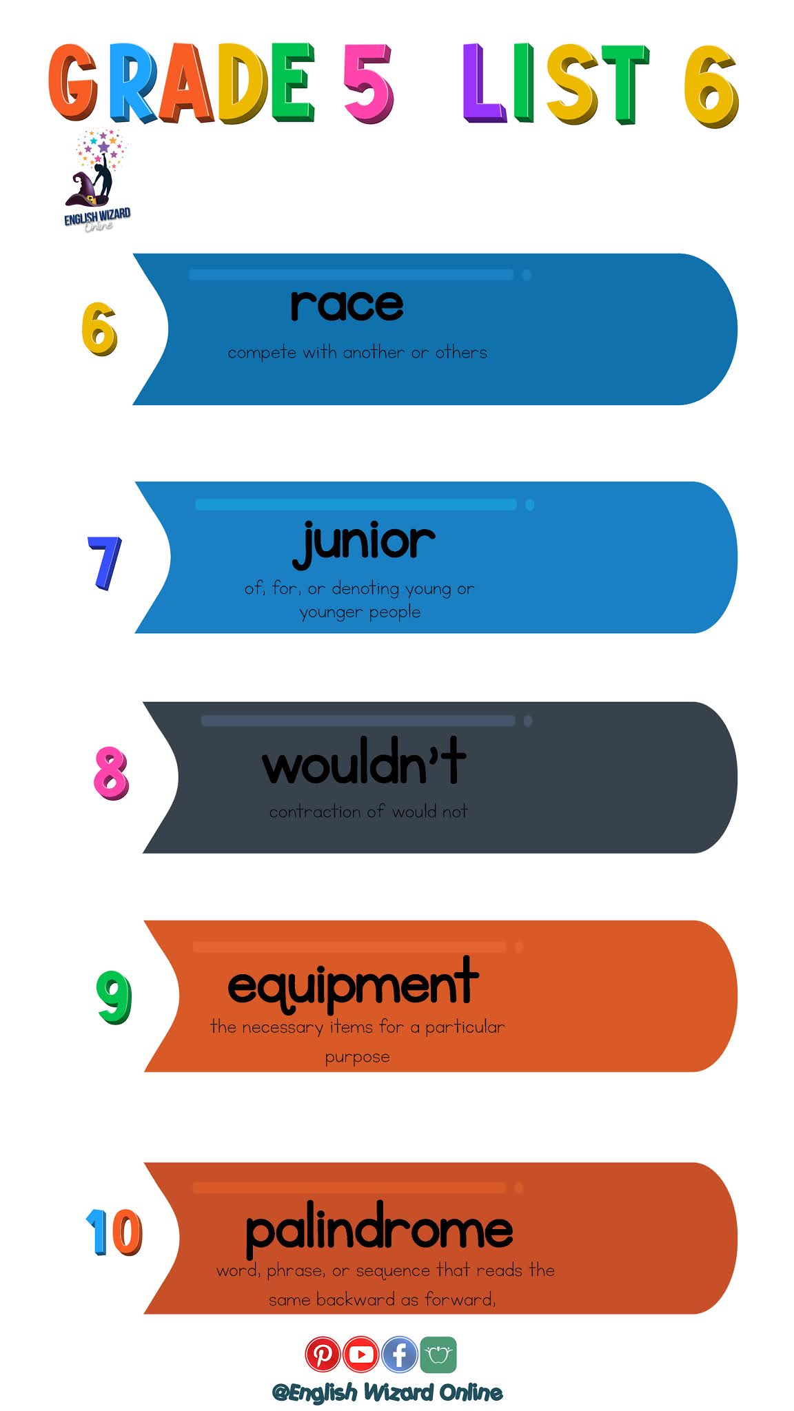 English Wizard Online: Grade 5 Spelling Words Printable List 6 with Video