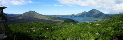 Panoramic view of Mount and Lake Batur in Bali Indonesia