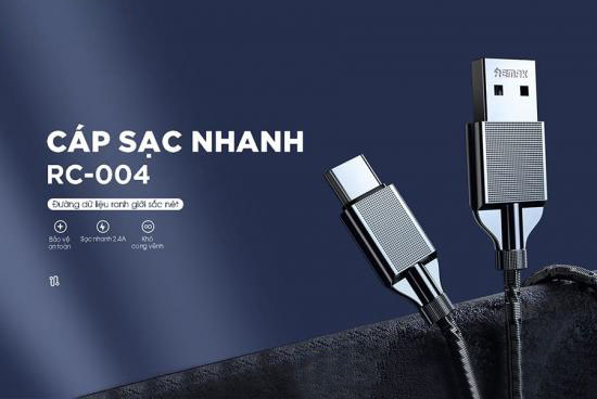 Cáp sạc nhanh kim loại Type C  và Lightning Remax RC-004