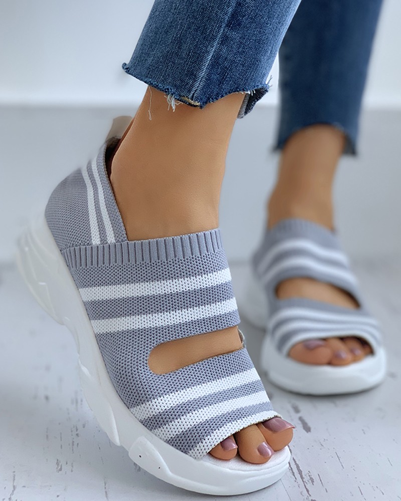 Striped Colorblock Peep Toe Wedge Heeled Sandals | Women shoes collection