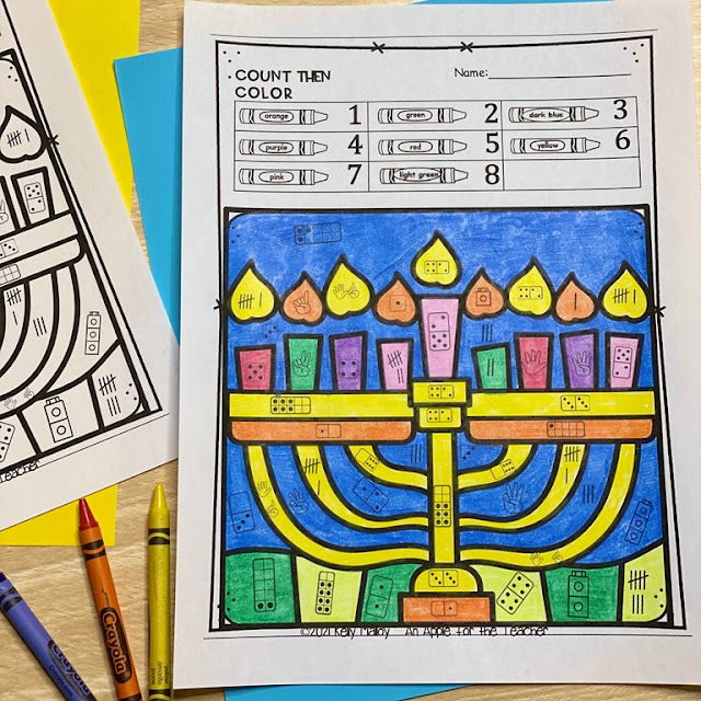 Hanukkah Subitizing Color By Number Worksheets Menorah