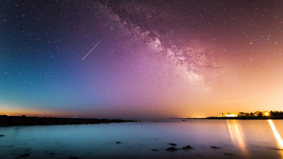 Night, Sky, Sea, Coast, Scenery, Horizon, 4K, #6.980