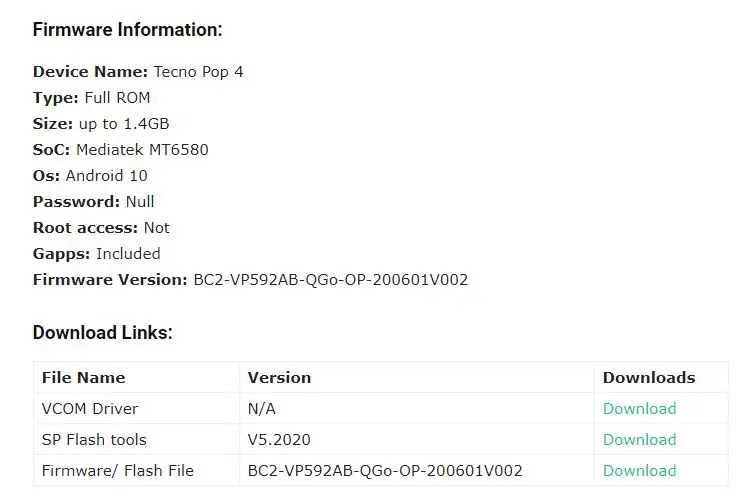 Download Tecno POP 4 BC2 stock rom / firmware