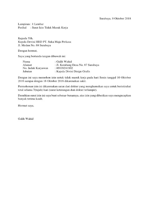 Contoh Surat Izin Sakit Tidak Masuk Kerja (via: scribd.com) Contoh Surat Izin Sakit Tidak Masuk Kerja (via: scribd.com)