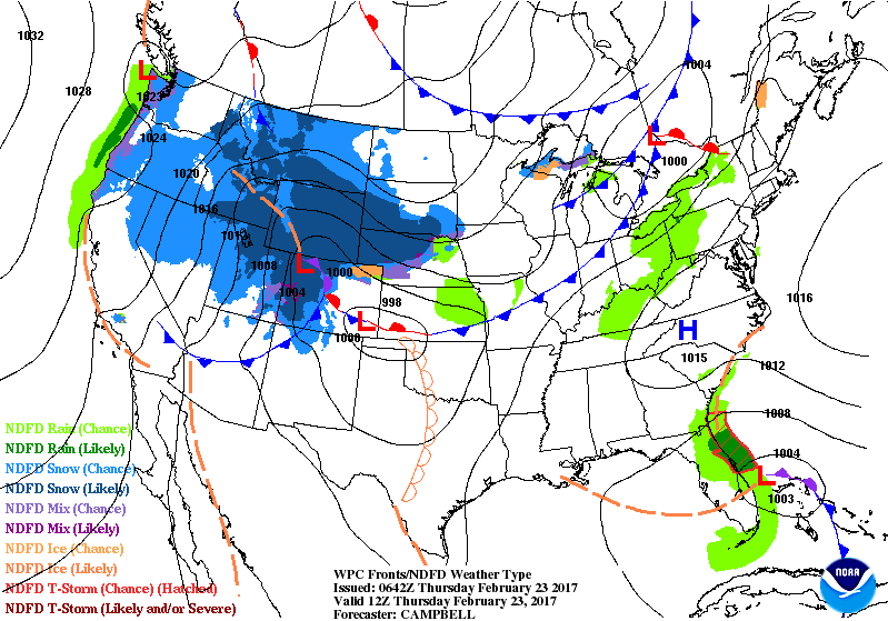 National Surface Map for Thursday Feb 23rd at 7 am National Surface Map for Thursday Feb 23rd at 7 am