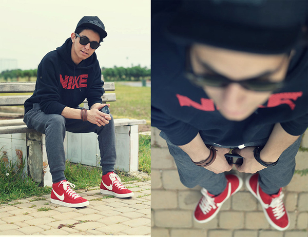 roupas com tenis vermelho