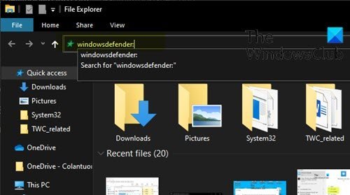 파일 탐색기를 통해 Windows 보안 열기