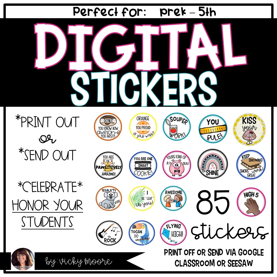 Digital Stickers for distant learning Teaching and Much Moore