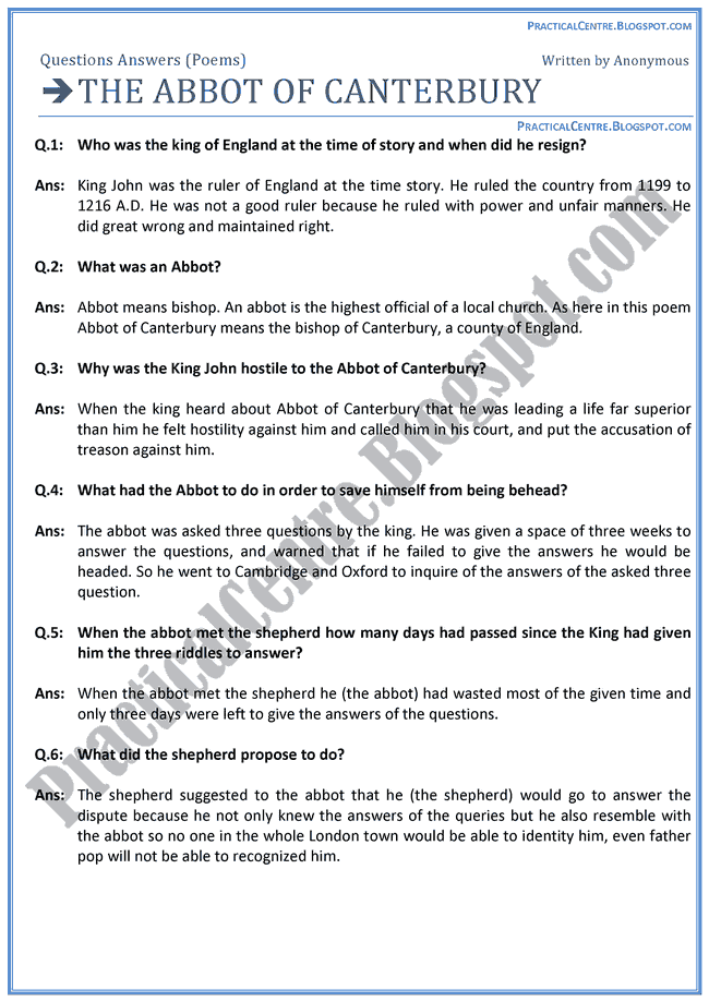 The-Abbot-of-Canterbury-Poem-Questions-Answers-English-XI