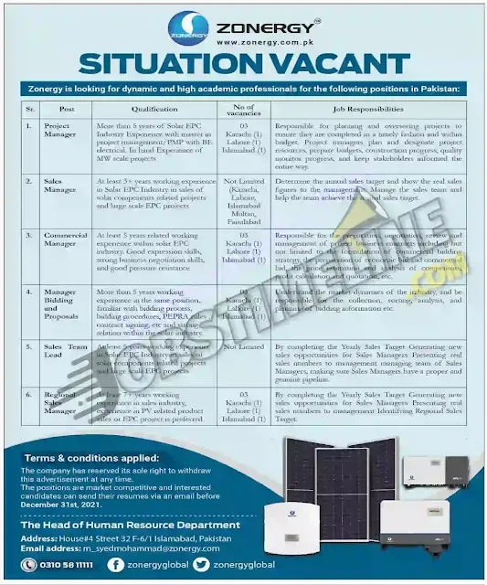 Zonergy Private Limited Jobs 2021 latest advertisement in Pakistan