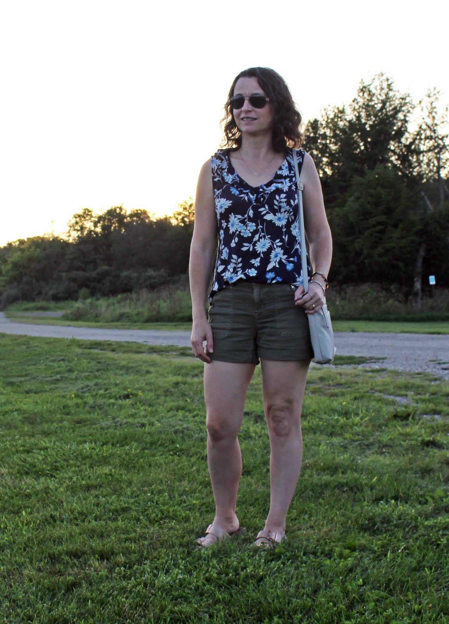 Ellibelle's Corner: Olive Utility Shorts and a Navy Floral Blouse ...