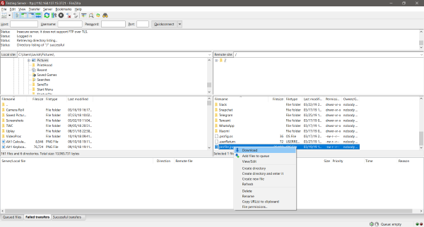 Windows용 FileZilla FTP 소프트웨어