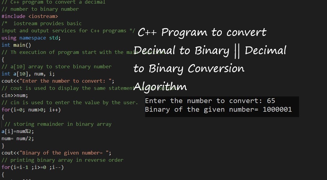 C++ Program to convert Decimal to Binary || Decimal to Binary ...