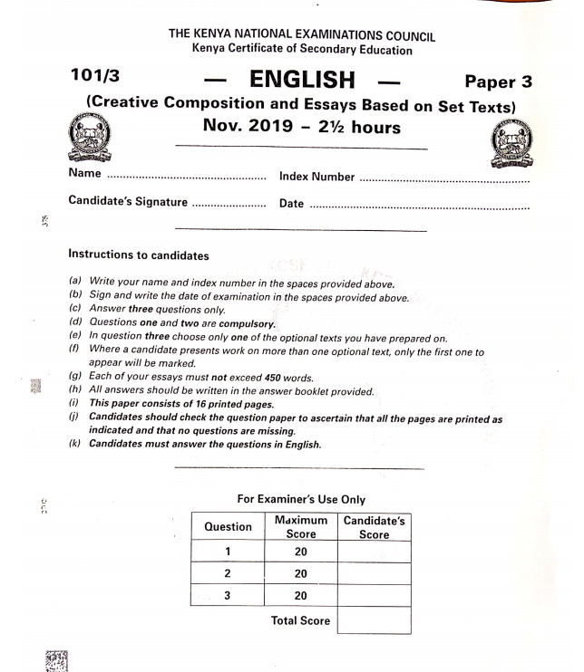 kcse english paper 3 essays