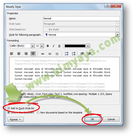 Gambar:  Cara Menghilangkan atau menyembunyikan style dari tampilan di daftar Quick Style Microsoft Word 2007