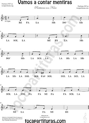 Oboe Partitura de Vamos a contar mentiras Sheet Music for Oboe Music Score 