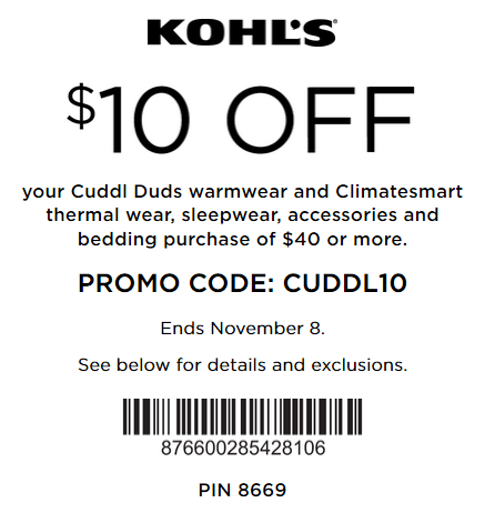 Kohl's Coupon: $10 Off $40+ Cuddl Duds and ClimateSmart ...