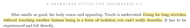 long stretches without touching another human - A Shameless Little Con #quote