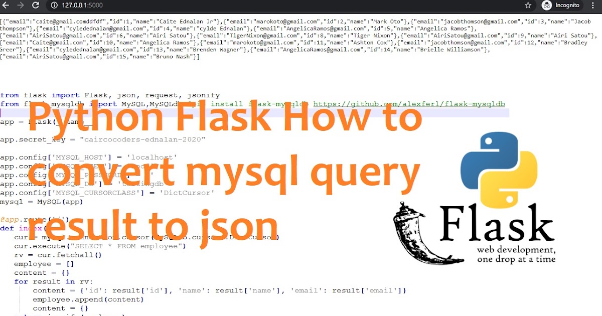 Python Flask How to convert mysql query result to json | Tutorial101