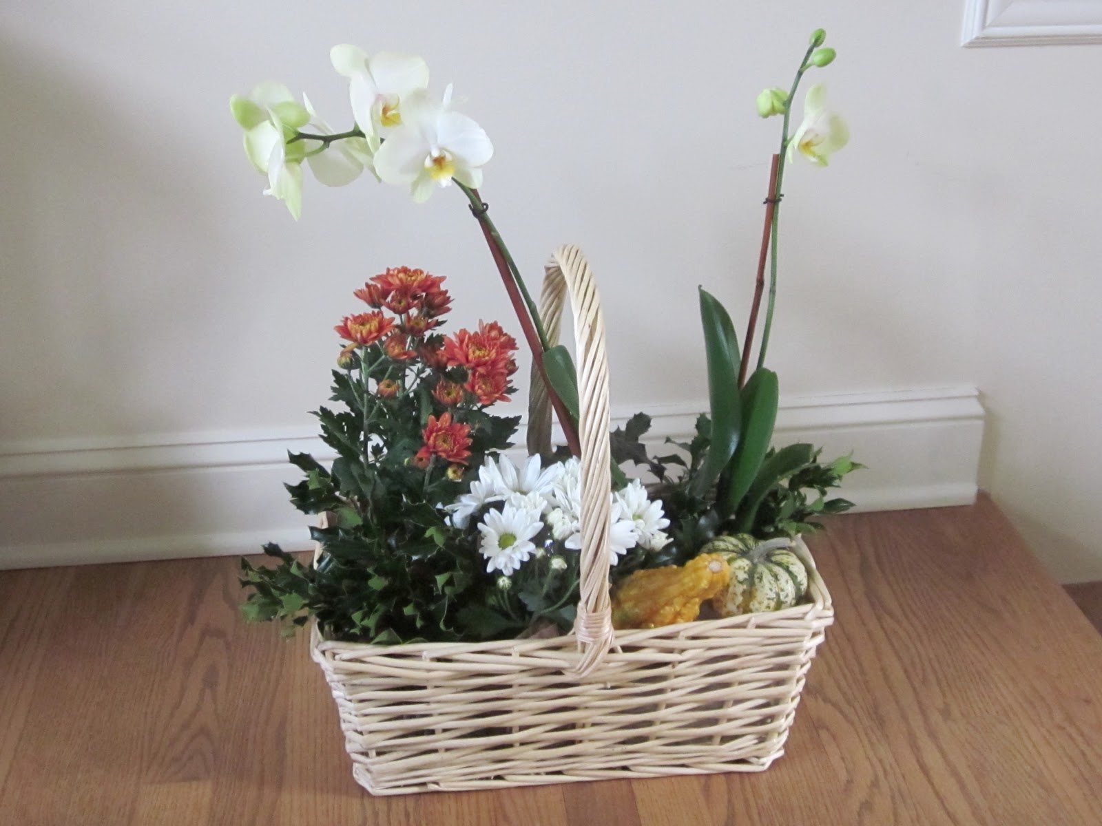 Orchids and Ikebana Basket Arrangement for Fundraising
