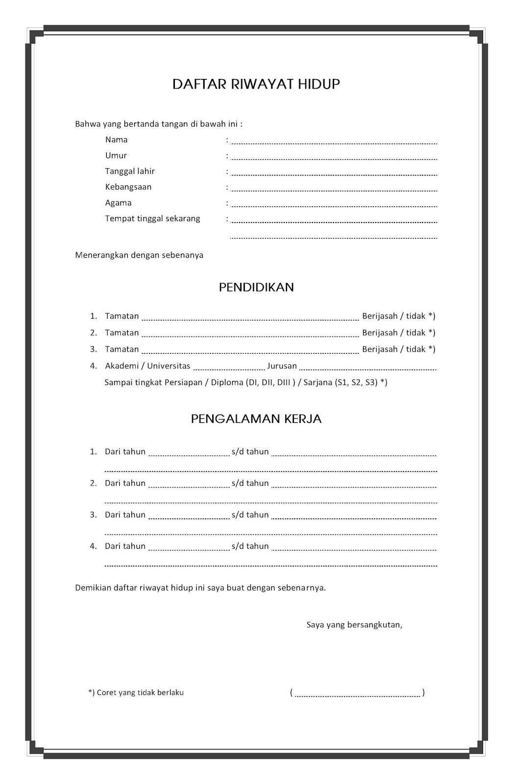 10 Daftar Riwayat Hidup Cv Kosong Untuk Tulis Tangan Format