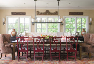 Contemporary Dining Room Decorating Ideas for References Fantastic Red Chairs and Fluffy Sofas around Wooden Table in the Traditional Dining Room Decorating Ideas